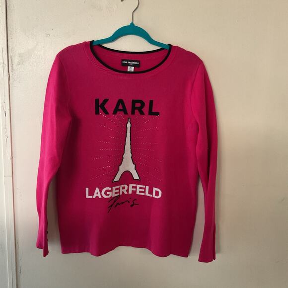 Karl Lagerfeld Paris Hot Pink Eiffel Tower Sweater – Size M - Picture 5 of 9